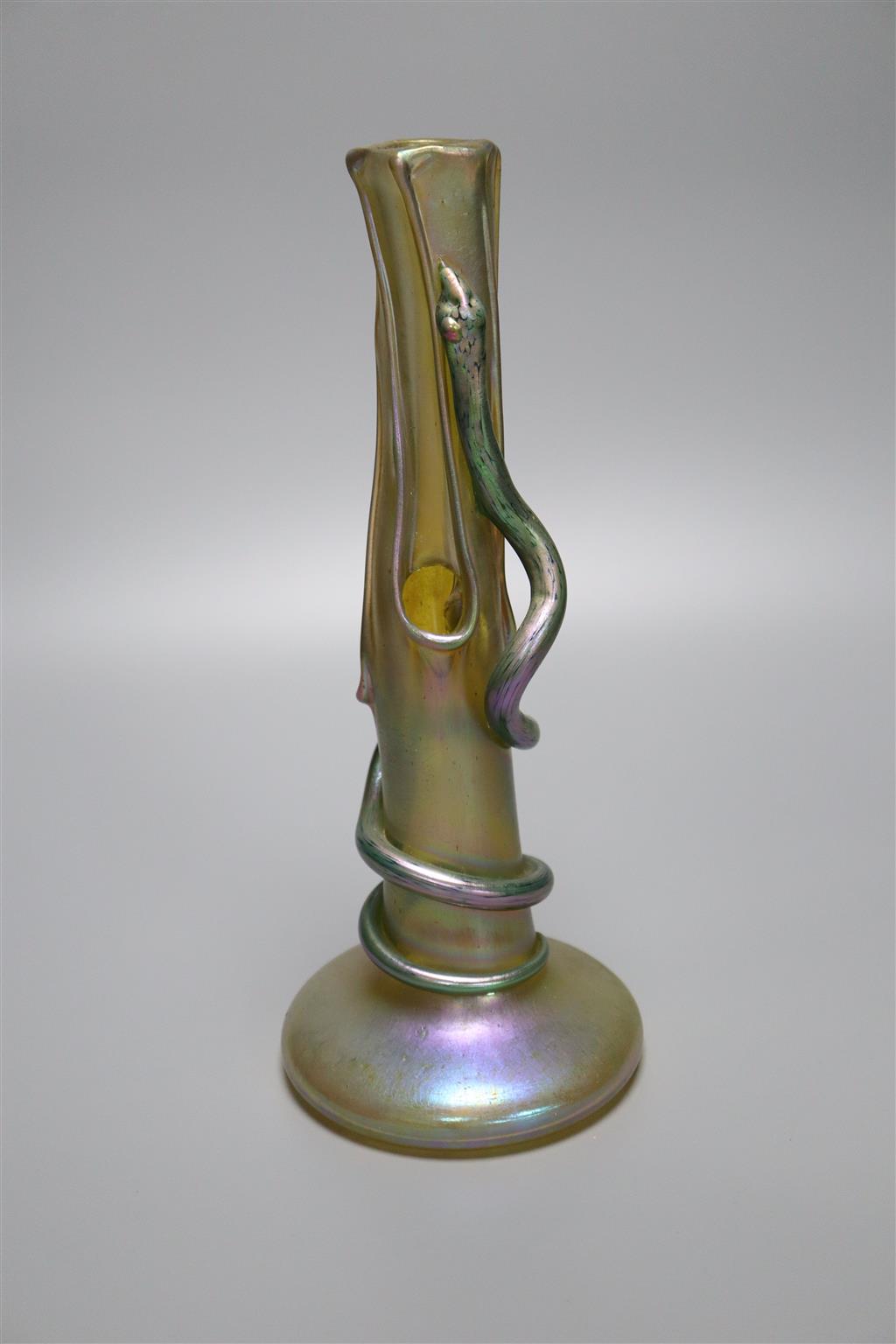 An Austrian iridescent glass serpent vase, 13cm